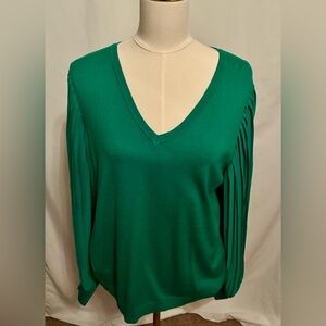 Adrianna Papell Emerald Green V-Neck Sweater Size L